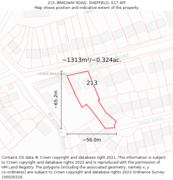 213, BRADWAY ROAD, SHEFFIELD, S17 4PF: Plot and title map