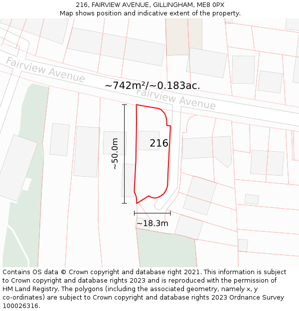 216, FAIRVIEW AVENUE, GILLINGHAM, ME8 0PX: Plot and title map