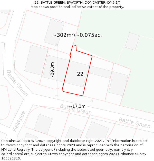 22, BATTLE GREEN, EPWORTH, DONCASTER, DN9 1JT: Plot and title map