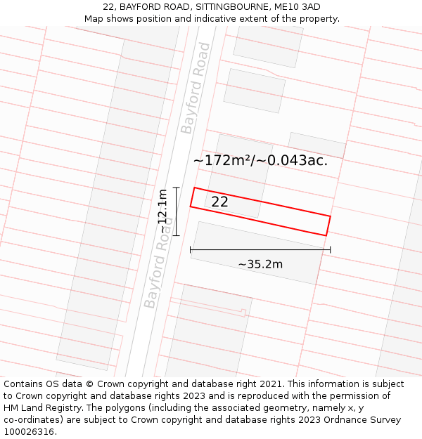 22, BAYFORD ROAD, SITTINGBOURNE, ME10 3AD: Plot and title map