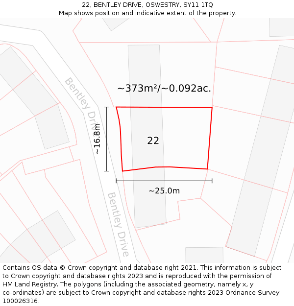 22, BENTLEY DRIVE, OSWESTRY, SY11 1TQ: Plot and title map