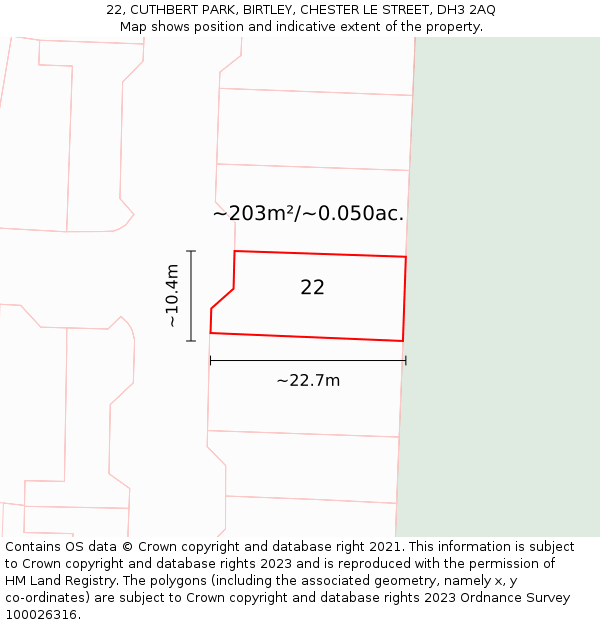 22, CUTHBERT PARK, BIRTLEY, CHESTER LE STREET, DH3 2AQ: Plot and title map