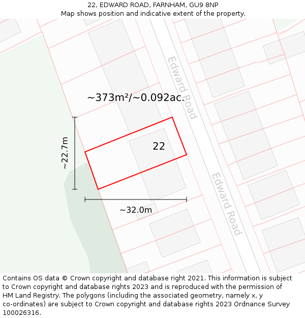 22, EDWARD ROAD, FARNHAM, GU9 8NP: Plot and title map