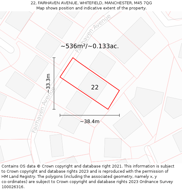 22, FAIRHAVEN AVENUE, WHITEFIELD, MANCHESTER, M45 7QG: Plot and title map