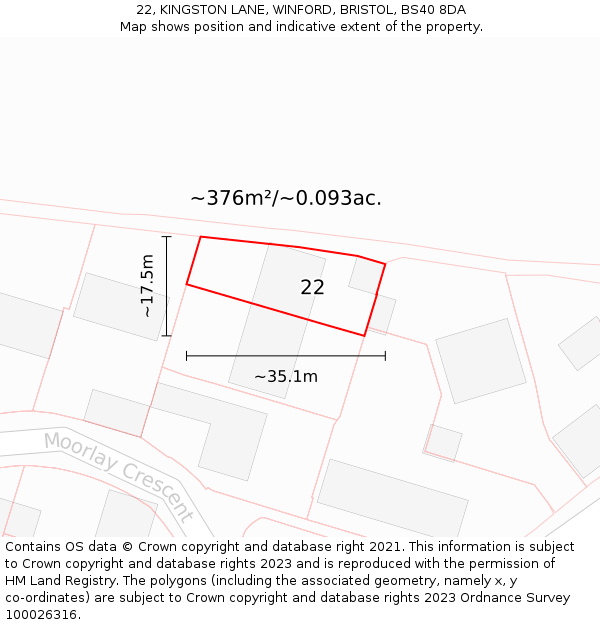 22, KINGSTON LANE, WINFORD, BRISTOL, BS40 8DA: Plot and title map