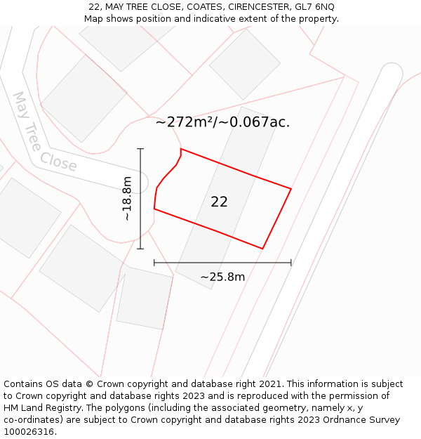 22, MAY TREE CLOSE, COATES, CIRENCESTER, GL7 6NQ: Plot and title map