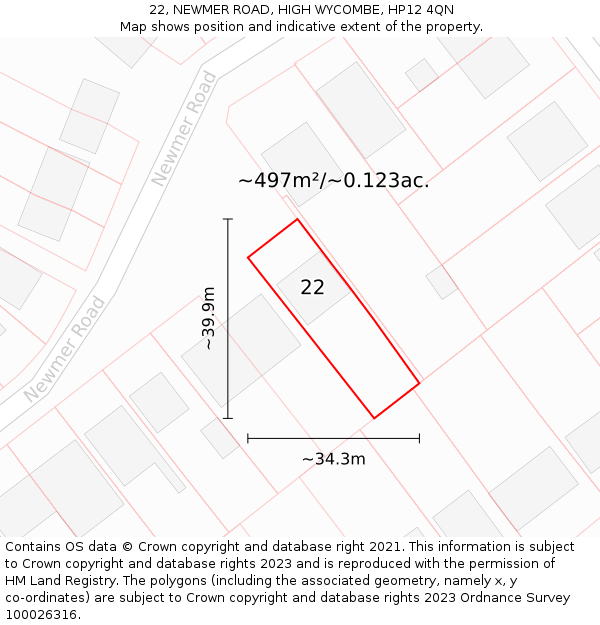 22, NEWMER ROAD, HIGH WYCOMBE, HP12 4QN: Plot and title map