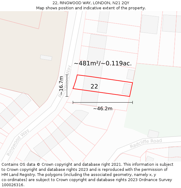 22, RINGWOOD WAY, LONDON, N21 2QY: Plot and title map