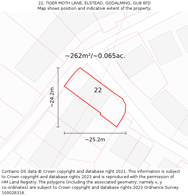 22, TIGER MOTH LANE, ELSTEAD, GODALMING, GU8 6FD: Plot and title map