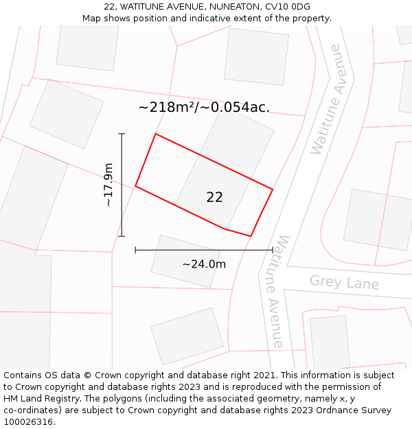 22, WATITUNE AVENUE, NUNEATON, CV10 0DG: Plot and title map