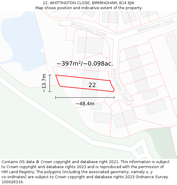 22, WHITTINGTON CLOSE, BIRMINGHAM, B14 6JW: Plot and title map