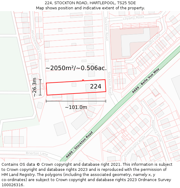 224, STOCKTON ROAD, HARTLEPOOL, TS25 5DE: Plot and title map