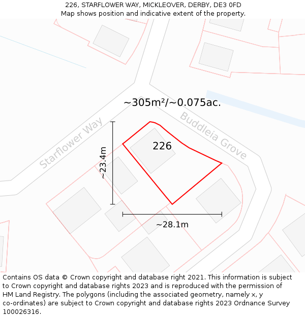 226, STARFLOWER WAY, MICKLEOVER, DERBY, DE3 0FD: Plot and title map