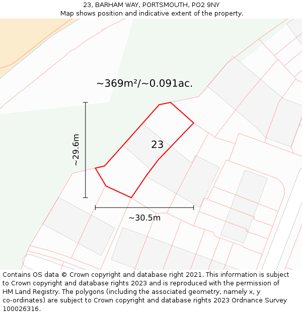 23, BARHAM WAY, PORTSMOUTH, PO2 9NY: Plot and title map