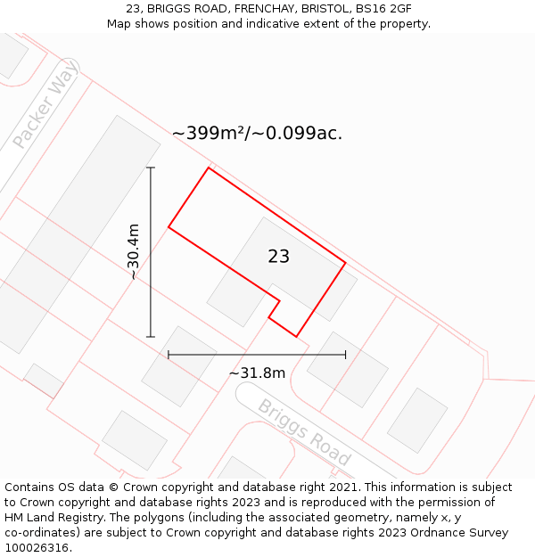 23, BRIGGS ROAD, FRENCHAY, BRISTOL, BS16 2GF: Plot and title map