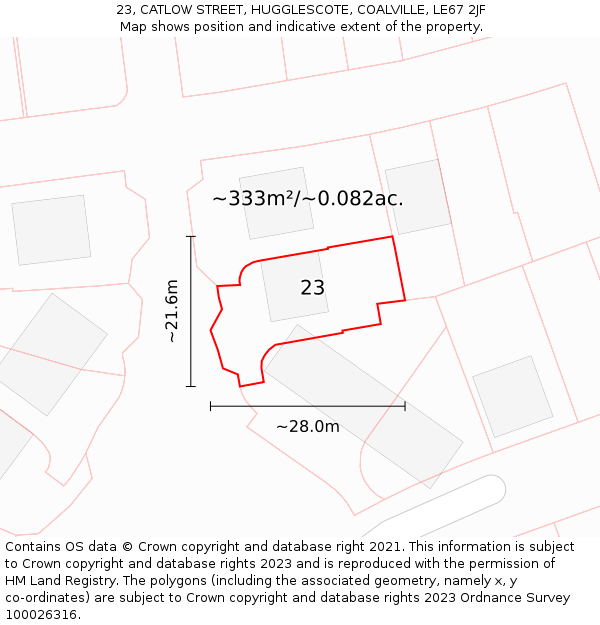 23, CATLOW STREET, HUGGLESCOTE, COALVILLE, LE67 2JF: Plot and title map