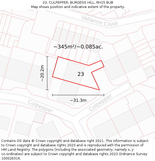 23, CULPEPPER, BURGESS HILL, RH15 8UB: Plot and title map