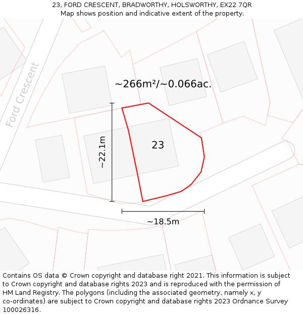 23, FORD CRESCENT, BRADWORTHY, HOLSWORTHY, EX22 7QR: Plot and title map