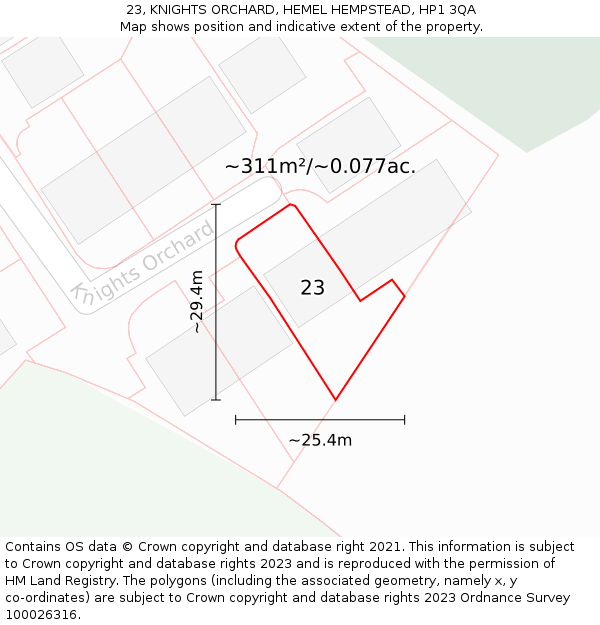 23, KNIGHTS ORCHARD, HEMEL HEMPSTEAD, HP1 3QA: Plot and title map