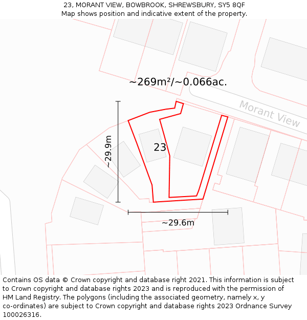 23, MORANT VIEW, BOWBROOK, SHREWSBURY, SY5 8QF: Plot and title map