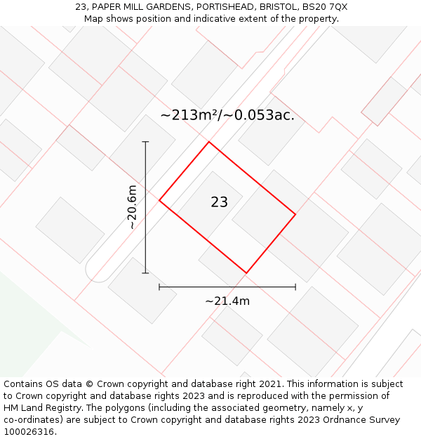 23, PAPER MILL GARDENS, PORTISHEAD, BRISTOL, BS20 7QX: Plot and title map