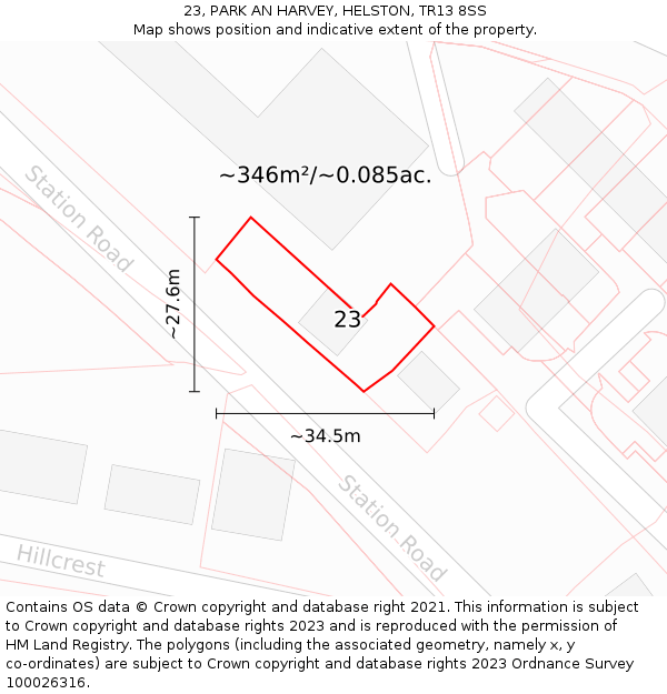 23, PARK AN HARVEY, HELSTON, TR13 8SS: Plot and title map