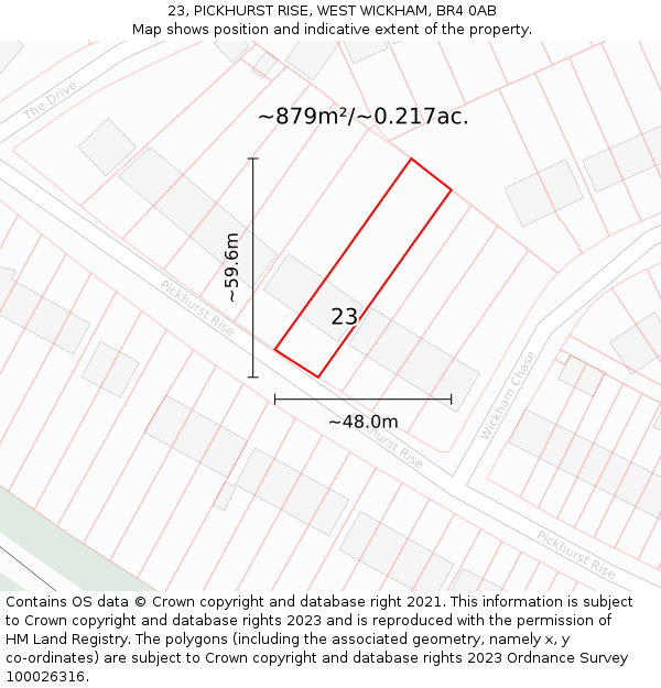 23, PICKHURST RISE, WEST WICKHAM, BR4 0AB: Plot and title map