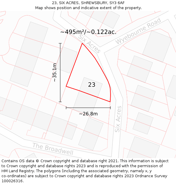 23, SIX ACRES, SHREWSBURY, SY3 6AF: Plot and title map