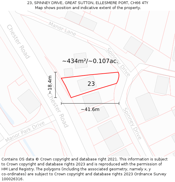 23, SPINNEY DRIVE, GREAT SUTTON, ELLESMERE PORT, CH66 4TY: Plot and title map