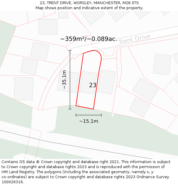 23, TRENT DRIVE, WORSLEY, MANCHESTER, M28 0TS: Plot and title map