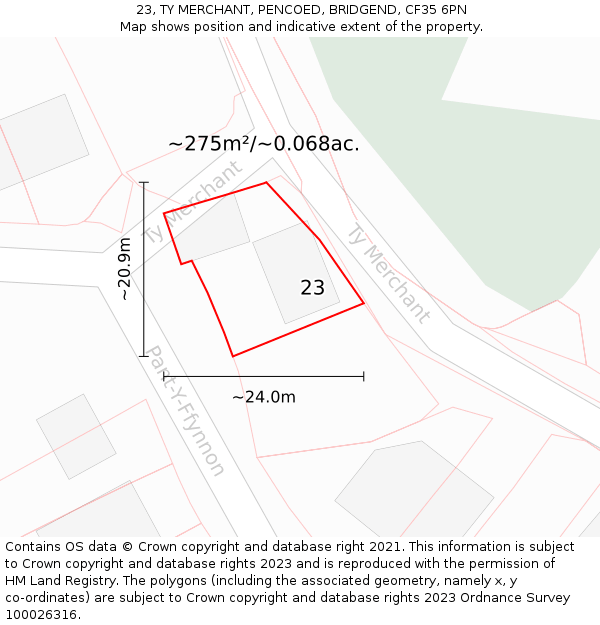 23, TY MERCHANT, PENCOED, BRIDGEND, CF35 6PN: Plot and title map