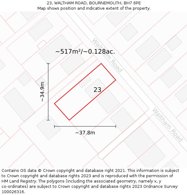 23, WALTHAM ROAD, BOURNEMOUTH, BH7 6PE: Plot and title map