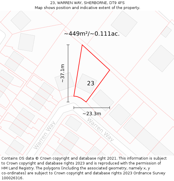 23, WARREN WAY, SHERBORNE, DT9 4FS: Plot and title map