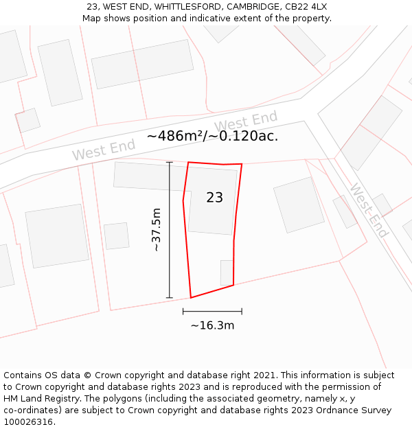 23, WEST END, WHITTLESFORD, CAMBRIDGE, CB22 4LX: Plot and title map