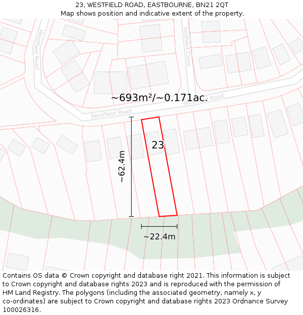 23, WESTFIELD ROAD, EASTBOURNE, BN21 2QT: Plot and title map