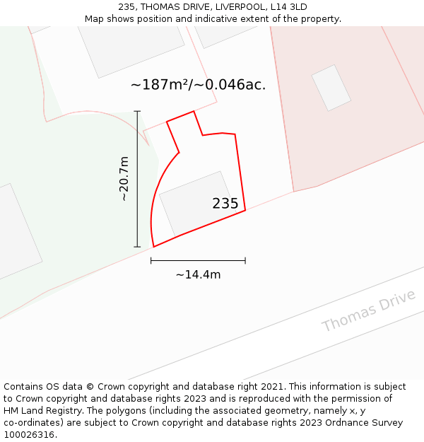 235, THOMAS DRIVE, LIVERPOOL, L14 3LD: Plot and title map