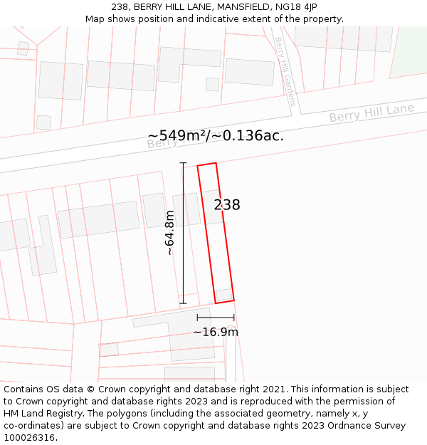 238, BERRY HILL LANE, MANSFIELD, NG18 4JP: Plot and title map