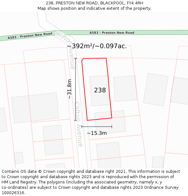 238, PRESTON NEW ROAD, BLACKPOOL, FY4 4RH: Plot and title map