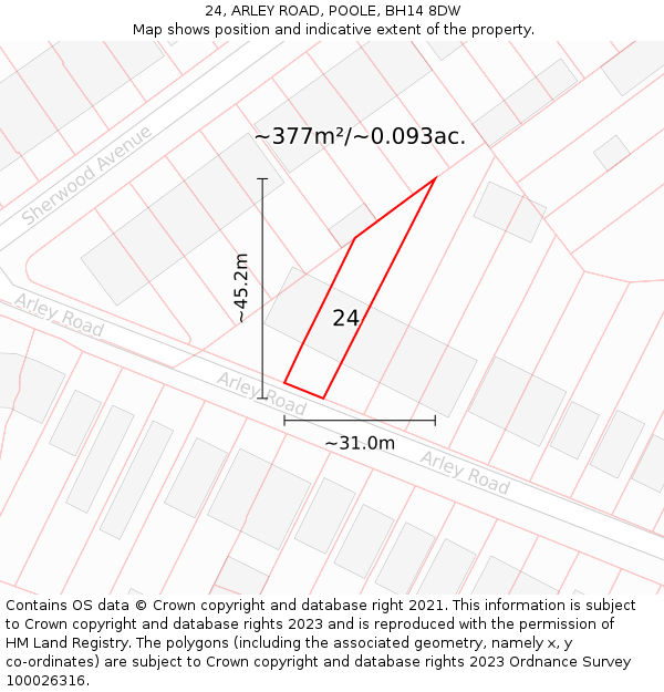 24, ARLEY ROAD, POOLE, BH14 8DW: Plot and title map