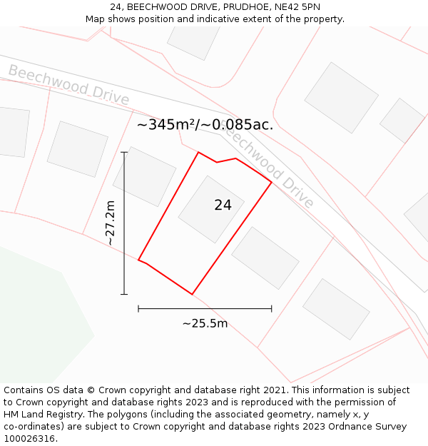 24, BEECHWOOD DRIVE, PRUDHOE, NE42 5PN: Plot and title map