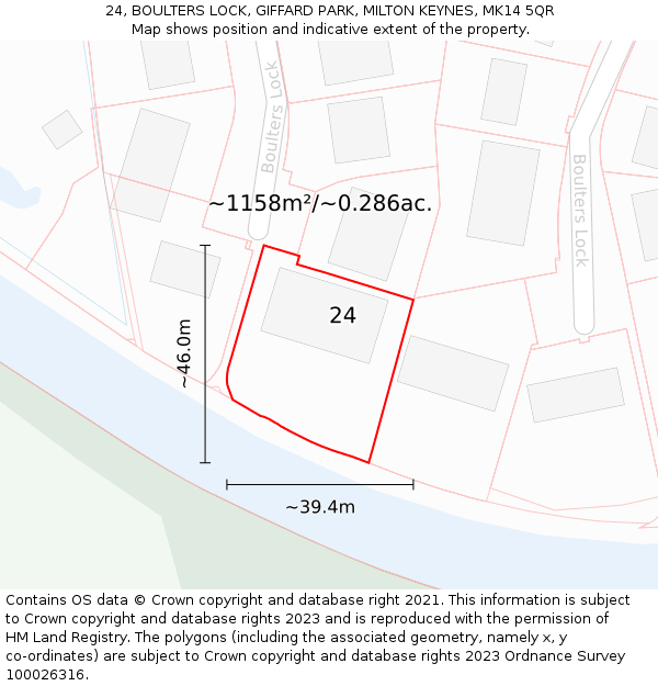 24, BOULTERS LOCK, GIFFARD PARK, MILTON KEYNES, MK14 5QR: Plot and title map