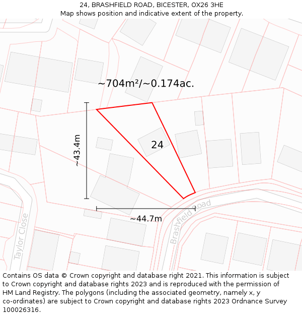 24, BRASHFIELD ROAD, BICESTER, OX26 3HE: Plot and title map