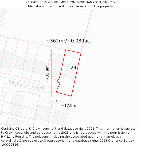 24, EAST LEYS COURT, MOULTON, NORTHAMPTON, NN3 7TX: Plot and title map