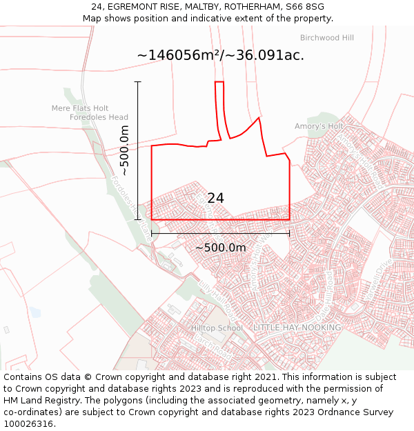 24, EGREMONT RISE, MALTBY, ROTHERHAM, S66 8SG: Plot and title map