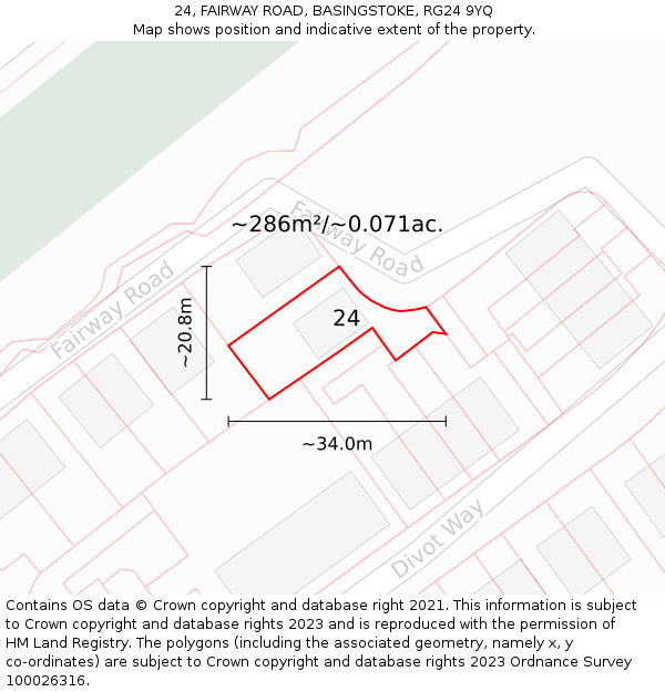 24, FAIRWAY ROAD, BASINGSTOKE, RG24 9YQ: Plot and title map