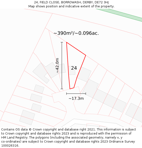 24, FIELD CLOSE, BORROWASH, DERBY, DE72 3HJ: Plot and title map