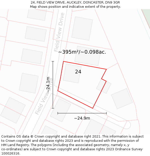 24, FIELD VIEW DRIVE, AUCKLEY, DONCASTER, DN9 3GR: Plot and title map