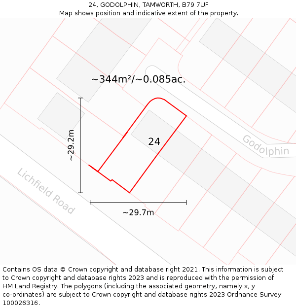 24, GODOLPHIN, TAMWORTH, B79 7UF: Plot and title map