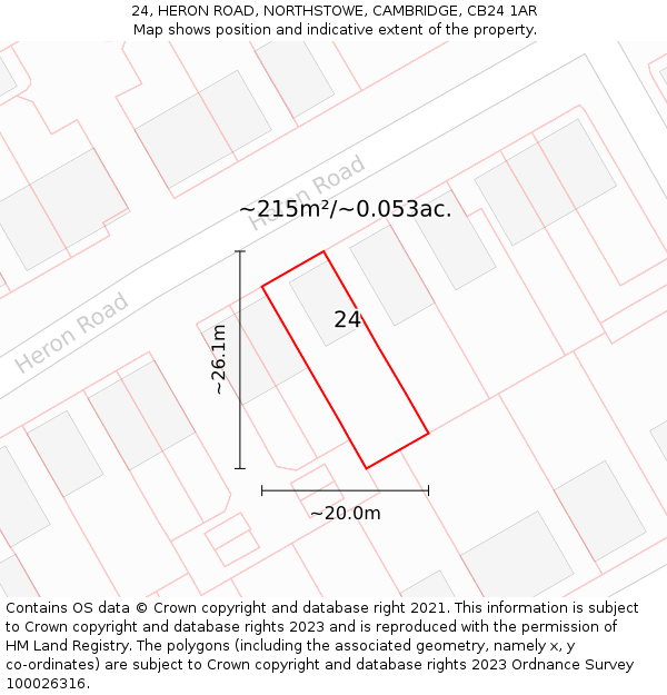 24, HERON ROAD, NORTHSTOWE, CAMBRIDGE, CB24 1AR: Plot and title map