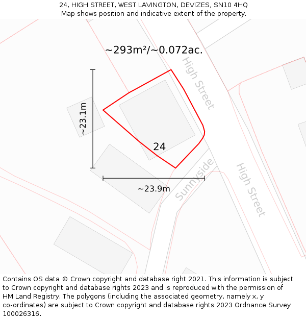 24, HIGH STREET, WEST LAVINGTON, DEVIZES, SN10 4HQ: Plot and title map